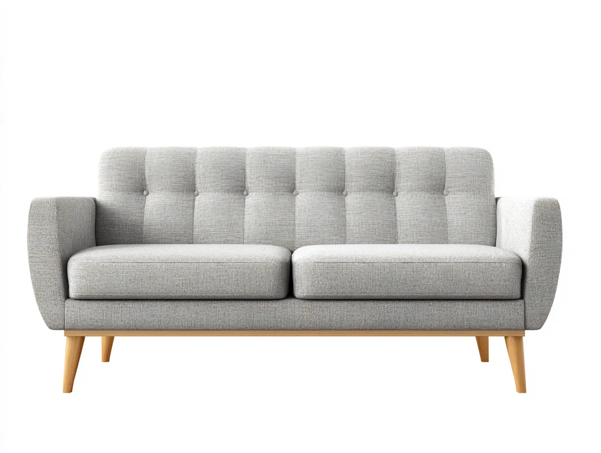 Divano 2 posti in tessuto 180 x 83 x 75 cm - grigio sabbia - schienale trapuntato con base slanciata in legno