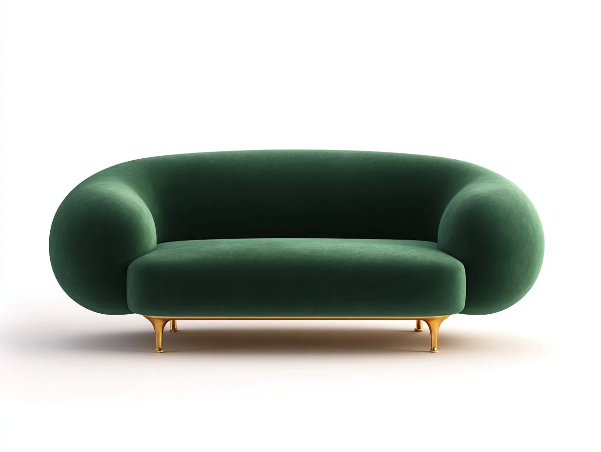 Divano 2 posti in velluto 170 x 70 x 65 cm - verde bosco - profilo scultoreo con base metallica dorata