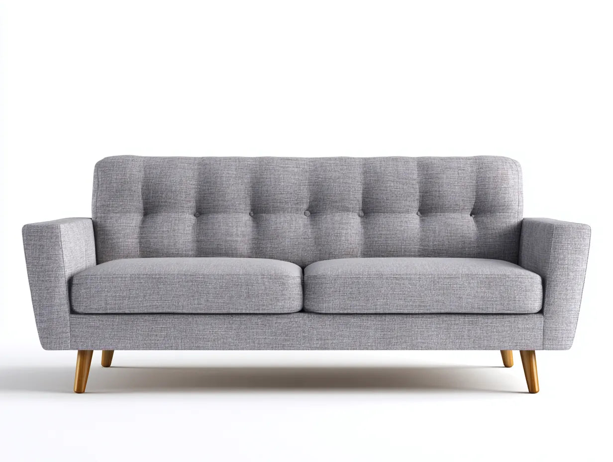 Divano 2 posti in tessuto 175 x 72 x 68 cm - grigio perla - schienale trapuntato con piedini effetto legno