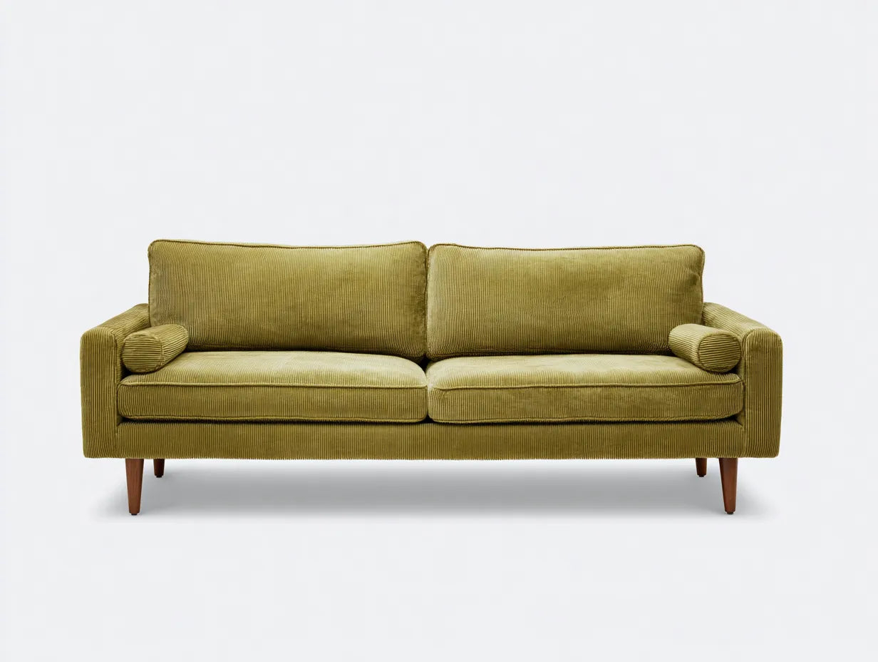 Divano a 2 posti in tessuto a coste - 185 x 92 x 86 cm - verde oliva - stile rétro con piedini conici
