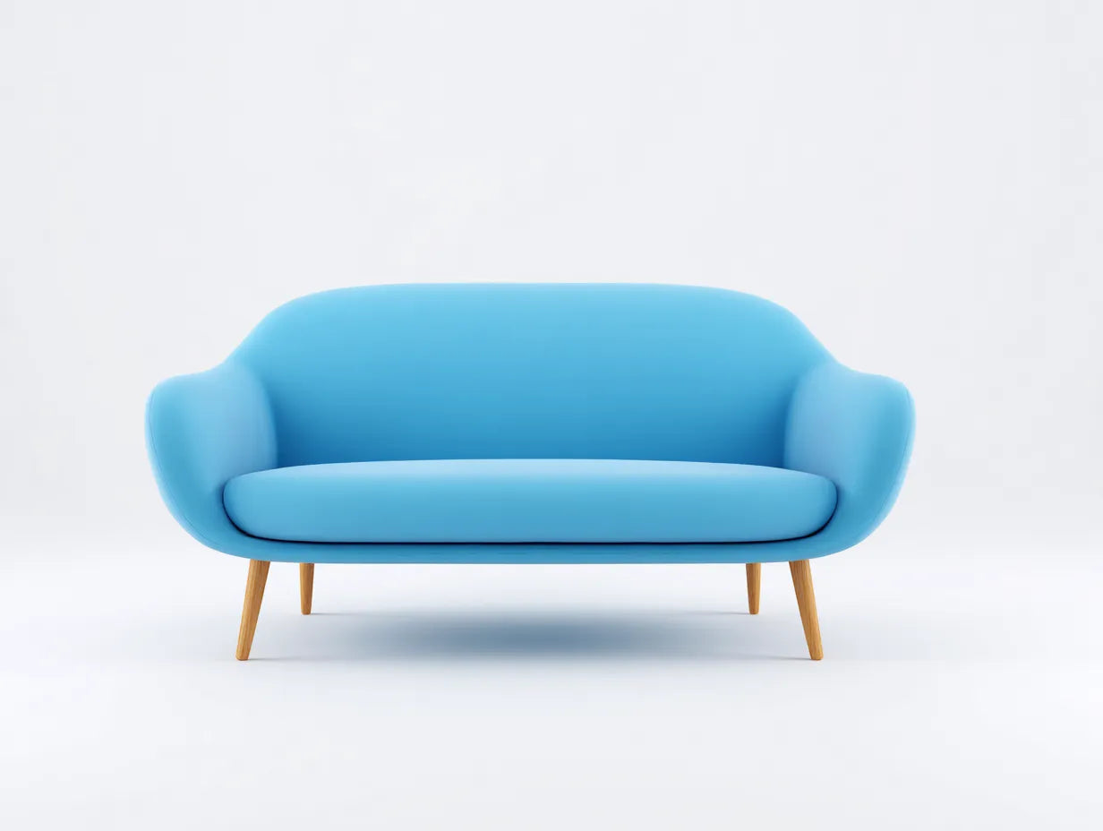 Divano 2 posti imbottito in tessuto 175 x 82 x 78 cm - azzurro cielo - design curvo con gambe in legno