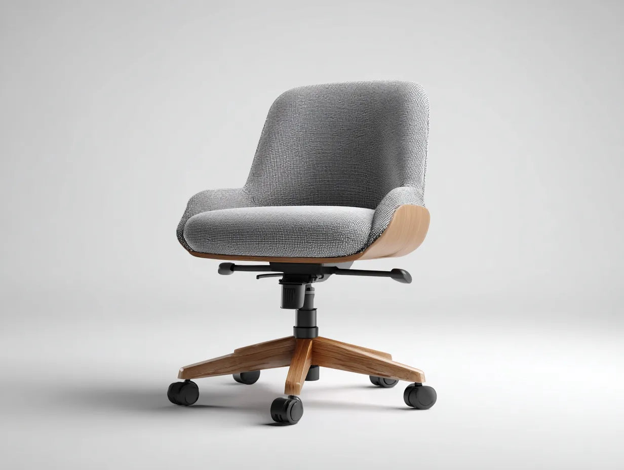 Sedia da ufficio girevole in tessuto 62 x 65 x 92 cm - grigio chiaro e legno naturale e nero - con ruote - per studio e ufficio - stile contemporaneo