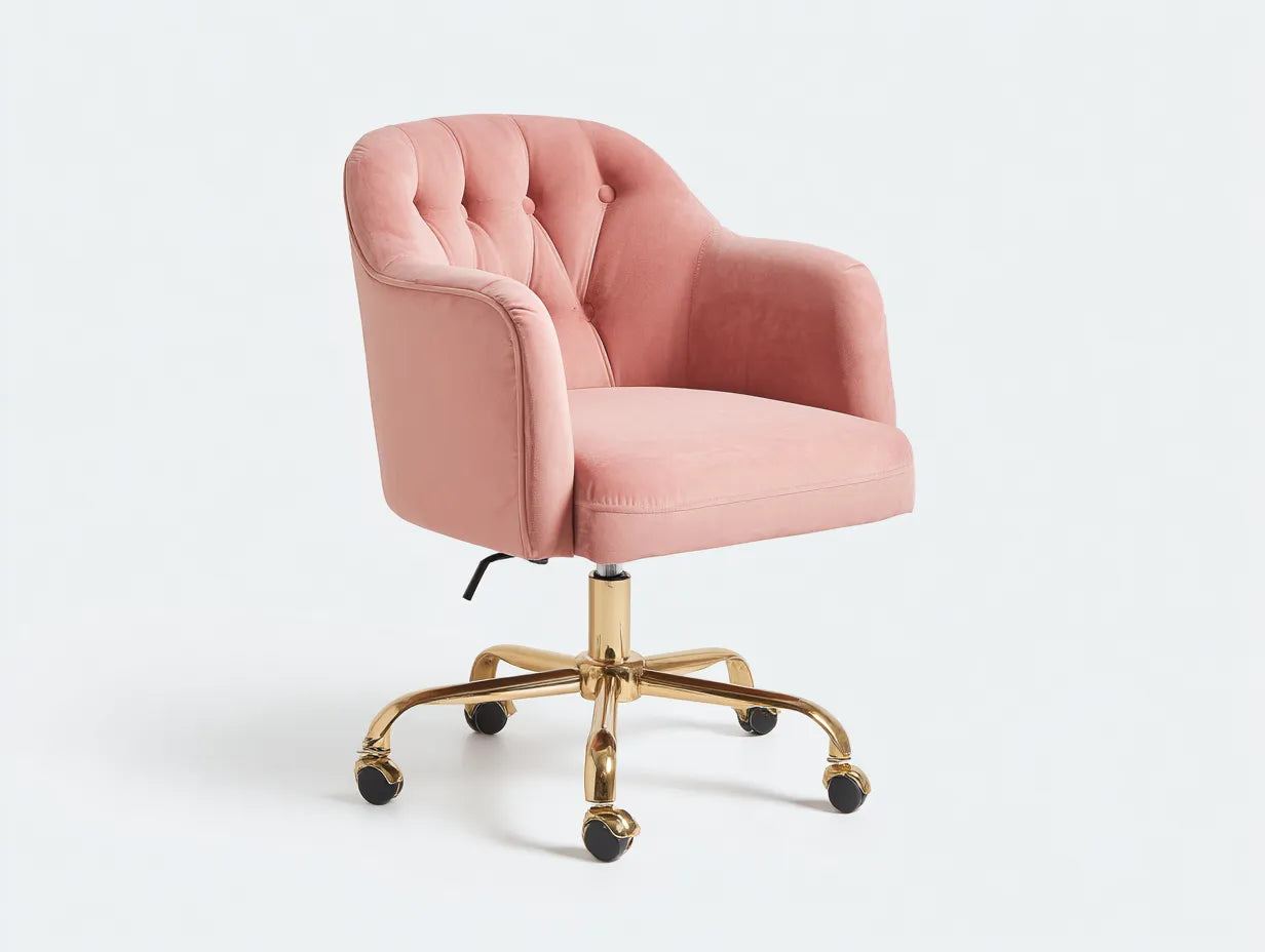 Sedia da ufficio regolabile in velluto 67 x 67 x 84 cm - rosa cipria e oro e nero - con ruote e braccioli - per ufficio - stile glamour moderno